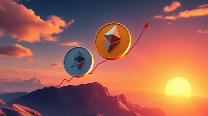 Chart showing an upward trend for BTC rally and ETH prices towards year-end, symbolizing strong market predictions.