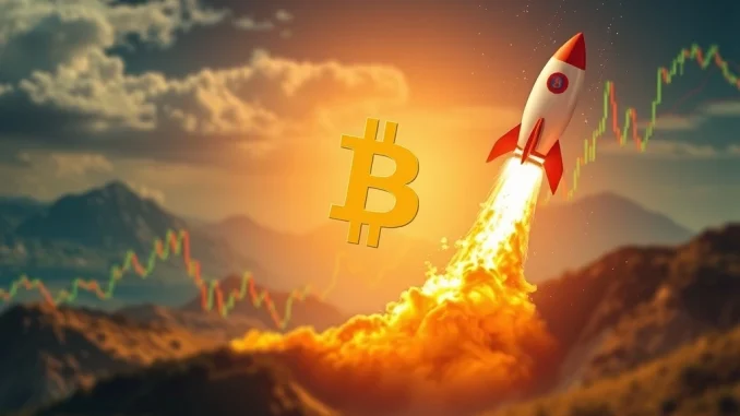 Chart showing a sudden, sharp upward movement in Bitcoin's price, symbolizing a potential BTC short squeeze and market rally.