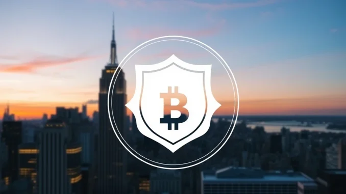 Bullish BitLicense: A Crucial Milestone for New York Crypto Trading Bullish BitLicense approval symbolized by a secure digital lock and the New York skyline, representing regulatory compliance for a crypto exchange.