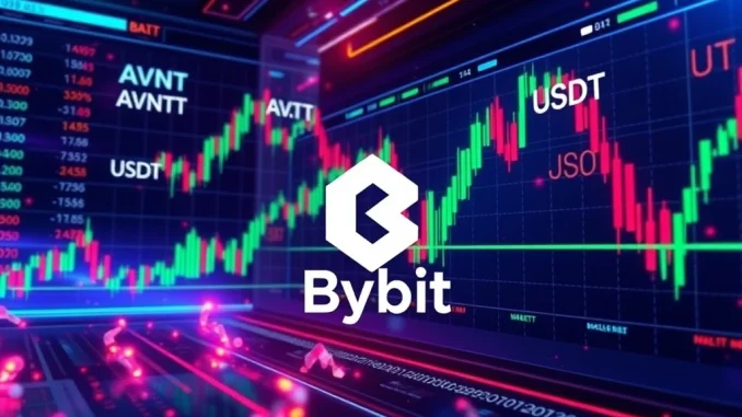 Visualizing the upcoming Bybit AVNT listing, with Bybit's logo and AVNT crypto symbols on a trading interface.