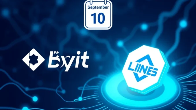 Graphic depicting the **Bybit LINEA listing** announcement, symbolizing the integration of the LINEA blockchain with the Bybit exchange, scheduled for September 10th.