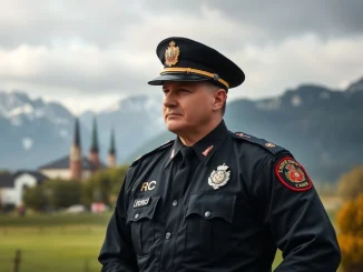 RCMP officer stands before a screen showing digital assets, symbolizing Canada's largest **Canadian cryptocurrency seizure** against crime.