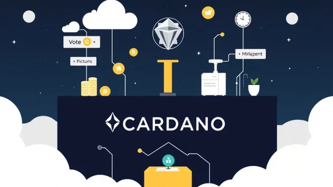 Cardano DAO members voting on a proposal to boost DeFi liquidity with a $41M fund, symbolizing growth.