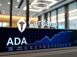 A corporate executive observes a digital chart displaying Cardano ADA price movements, symbolizing Reliance Global Group's significant investment in corporate crypto reserves.
