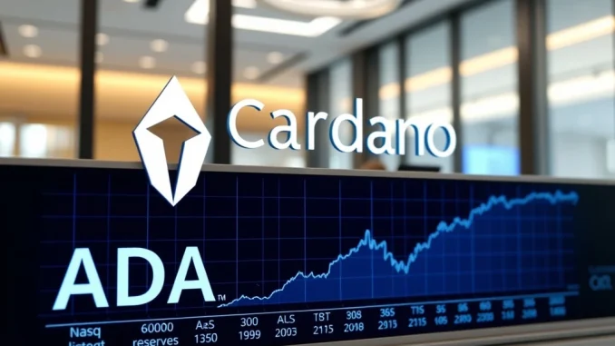A corporate executive observes a digital chart displaying Cardano ADA price movements, symbolizing Reliance Global Group's significant investment in corporate crypto reserves.