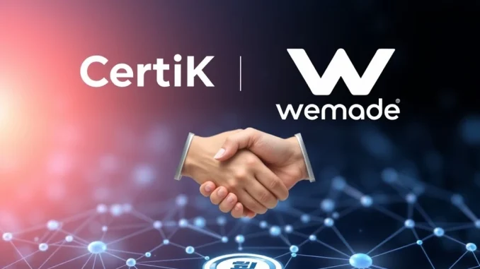 CertiK and Wemade logos representing their collaboration to enhance blockchain security for a won-denominated stablecoin.