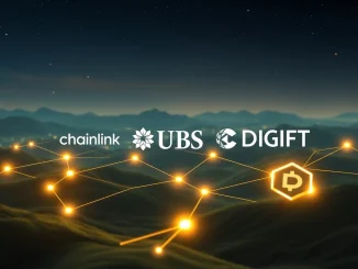 Chainlink's DTA smart contract automating tokenized funds for UBS and DigiFT, symbolizing a new era in institutional blockchain finance.