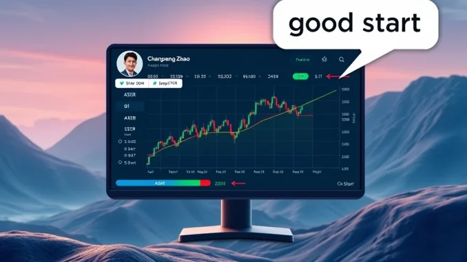 Changpeng Zhao's X post showcasing ASTER crypto trading screen, indicating a promising start for the project.