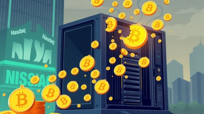 Cipher Mining's August Bitcoin production success, symbolized by a growing stack of digital BTC coins.