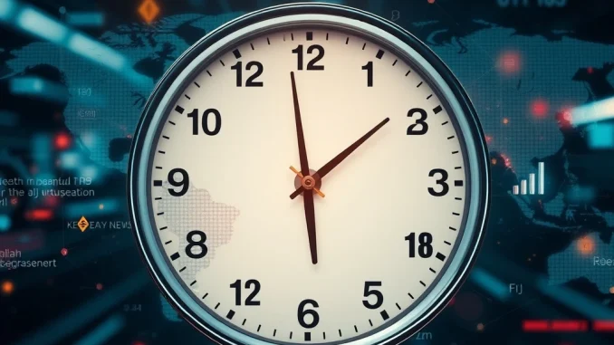 A dynamic clock face illustrating Coin Pulse news service hours, highlighting real-time crypto updates across global time zones.