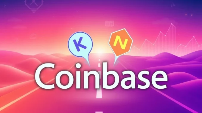 Illustrates the Coinbase listing of KTA and NOICE, symbolizing new opportunities on the exchange's official roadmap for cryptocurrency traders.