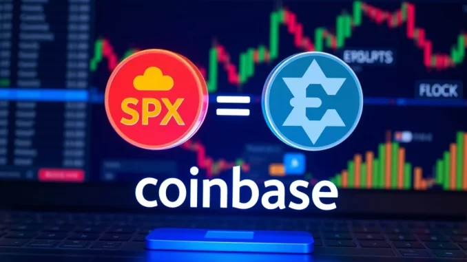 Coinbase Unveils Exciting New Listings: SPX and FLOCK Join the Platform Coinbase listing announcement for SPX token and FLOCK crypto, showing their symbols integrated into the exchange's interface.