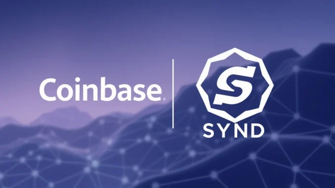 Coinbase SYND listing roadmap update, showing the Syndicate crypto logo next to Coinbase's, symbolizing a new asset addition.
