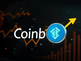 An abstract depiction of the Coinbase platform interface featuring the newly listed WLFI crypto token, signifying its availability for trading on the cryptocurrency exchange.
