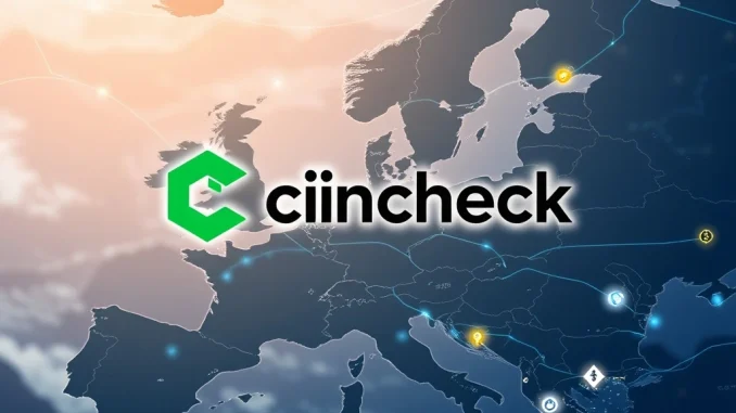 Map of Europe with Coincheck logo, symbolizing Coincheck Europe expansion through strategic acquisition.