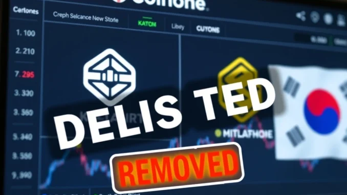 Coinone delisting announcement affecting KAI and FRONT crypto assets, symbolizing a critical market shift for a South Korean exchange.