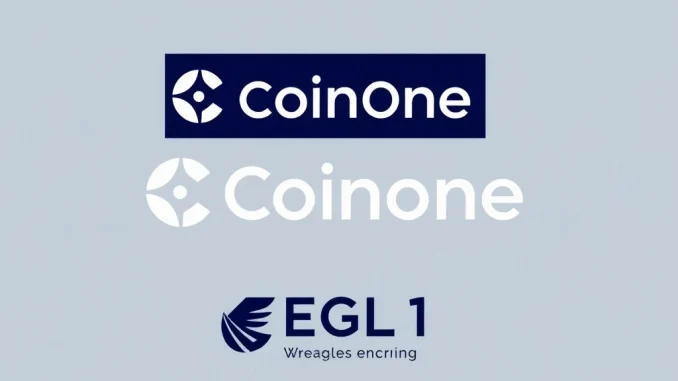 A visual representation of the Coinone exchange logo alongside the Eagles Landing (EGL1) crypto symbol, indicating the **Coinone EGL1 listing**.