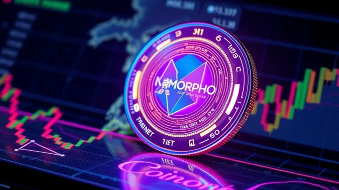 A visual representation of the Coinone Morpho listing, showing a digital MORPHO coin integrated into a trading platform interface, symbolizing its market debut.