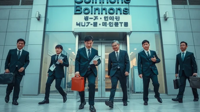 South Korean prosecutors conducting a raid at the Coinone crypto exchange office during a breach of trust investigation.