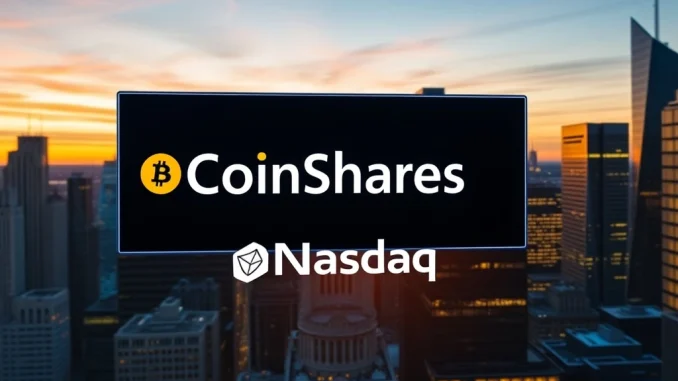 CoinShares Nasdaq listing via SPAC merger, symbolizing a major financial milestone for a cryptocurrency asset manager.