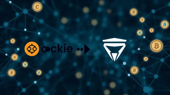 Visualizing the partnership between Cookie DAO and Tria for their $650K ACM campaign, highlighting crypto payment rewards.