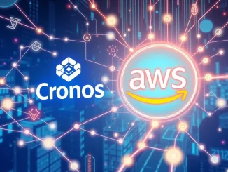 Cronos and AWS logos side-by-side, representing the partnership providing AWS credits to Cronos ecosystem blockchain startups.