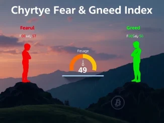 A visual representation of the Crypto Fear & Greed Index scale, with a needle pointing to the neutral zone at 49, reflecting current market sentiment.