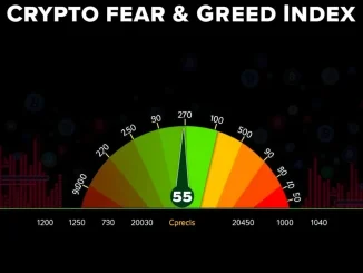 Visualizing the Crypto Fear & Greed Index reaching 55, indicating a shift into greed territory and positive Bitcoin market sentiment.