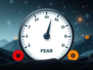 A visual meter indicating the Crypto Fear & Greed Index stuck at 44, reflecting prevalent market sentiment and investor apprehension.