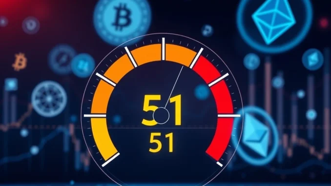 A Crypto Fear & Greed Index gauge shifts from fear to neutral, indicating evolving market sentiment.