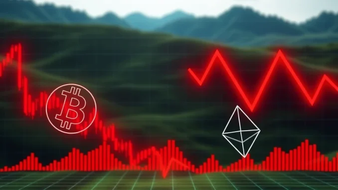 A chart showing a sharp decline, illustrating the impact of crypto futures liquidations on the cryptocurrency market.