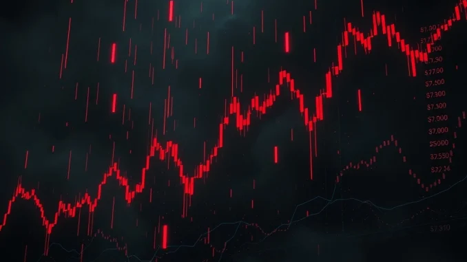 Illustrates the immense financial impact of **crypto futures liquidation**, showing red market charts and falling currency symbols.