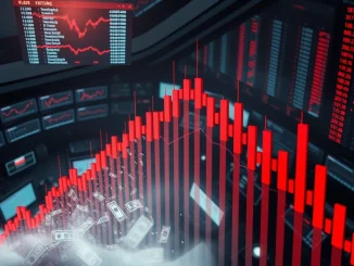 Visualizing a massive crypto futures liquidation event with a plummeting chart, highlighting market volatility and trading risks for cryptocurrency liquidations.