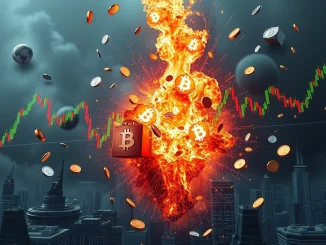 Charts and digital coins depicting significant crypto futures liquidation, highlighting market volatility.