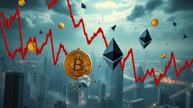 A chart showing a sharp drop in **crypto futures liquidations**, illustrating market volatility and significant losses for traders.