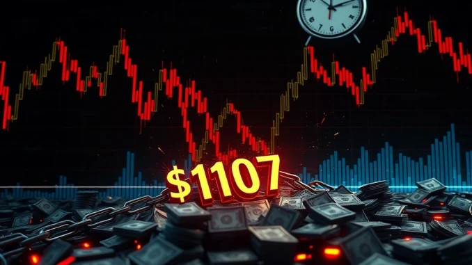 Digital charts depict a sudden cryptocurrency market downturn, illustrating the urgent $107 million crypto futures liquidation event.