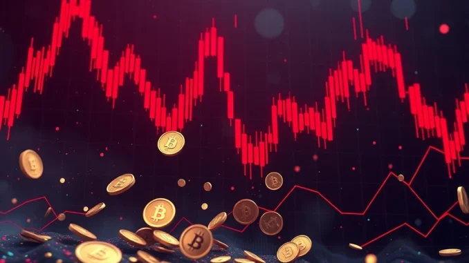 A chart illustrating significant crypto liquidations and a sharp market downturn, conveying the financial impact on traders.