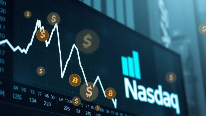 A visual representing the decline of crypto-related stocks on a trading screen, symbolizing the impact of new Nasdaq regulations.