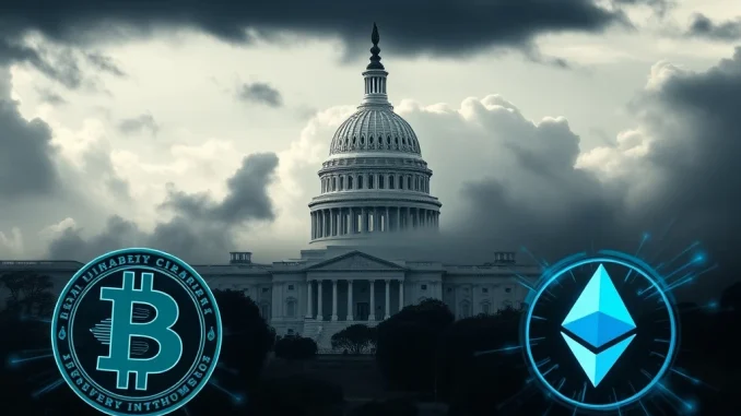 A visual representing the potential impact of a US government shutdown on crypto volatility, showing market uncertainty.