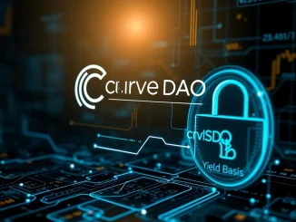 Digital representation of Curve DAO approving a crvUSD credit line for Yield Basis, symbolizing a significant DeFi governance decision.