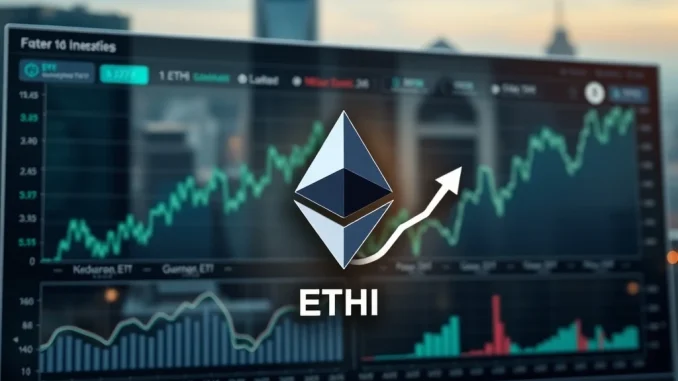 Defiance ETHI Ethereum ETF dashboard illustrating leveraged crypto options strategy for investors.