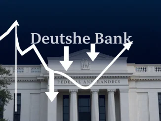 Illustrates Deutsche Bank's updated forecast for Federal Reserve interest rate cuts, showing financial indicators shifting downwards.