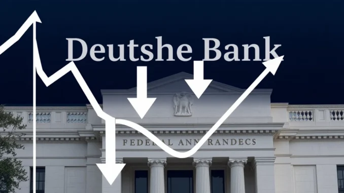 Illustrates Deutsche Bank's updated forecast for Federal Reserve interest rate cuts, showing financial indicators shifting downwards.