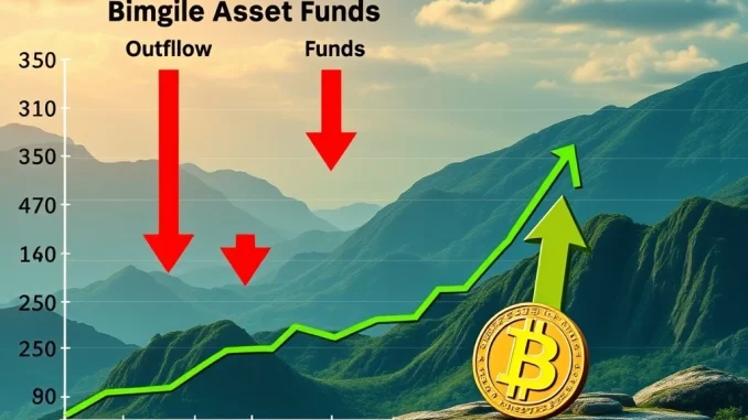 Chart illustrating $352M digital asset funds net outflows, highlighting Bitcoin inflows amidst broader crypto market withdrawals.