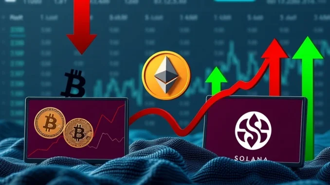 Chart showing digital asset outflows from various crypto investment products, highlighting significant withdrawals from Bitcoin and Ethereum, contrasted with inflows into Solana.