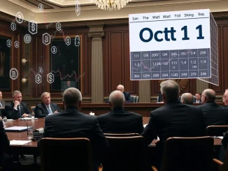 US Senate committee discussing digital asset taxation, with a blockchain graphic in the background, highlighting the upcoming crypto tax hearing.