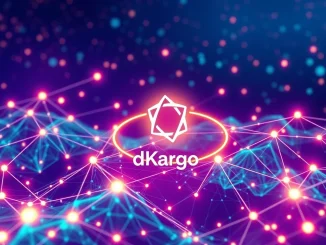 An abstract depiction of dKargo's Arbitrum Orbit mainnet launch, symbolizing enhanced blockchain logistics and supply chain innovation.