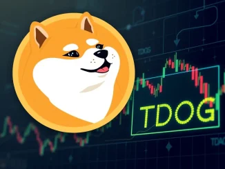 Illustration of a Dogecoin symbol integrated with financial charts, representing the 21Shares DOGE ETF DTCC listing.