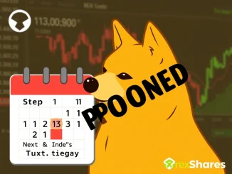 A Dogecoin symbol alongside a calendar, illustrating the crucial delay of the RexShares DOGE ETF launch to next Thursday.