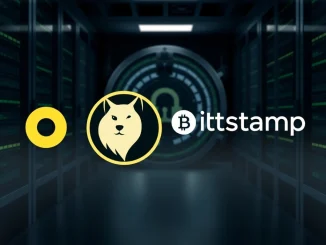Bitstamp USA logo alongside Dogecoin logo, symbolizing the partnership for secure DOGE treasury custody by House of Doge.